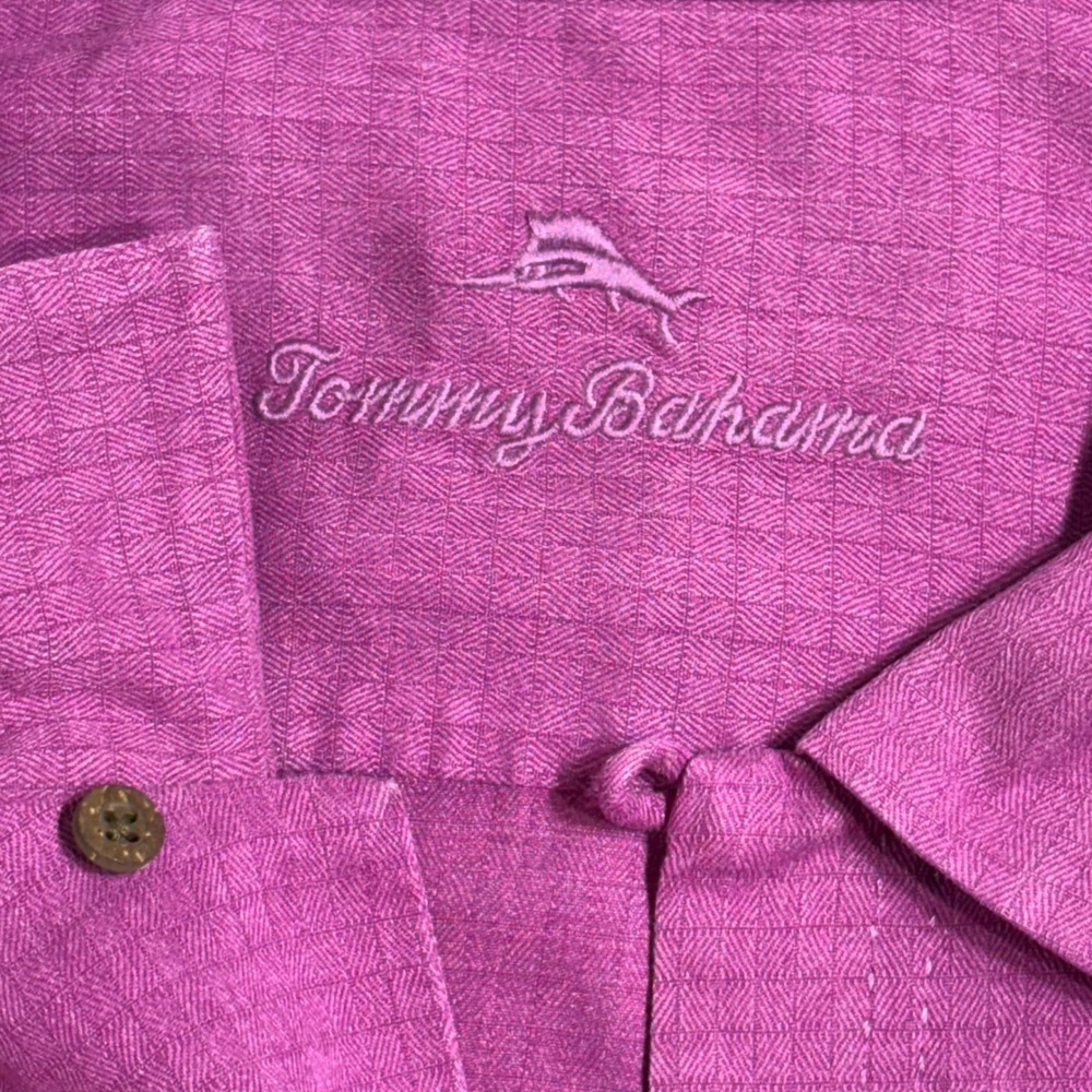 Tommy Bahama IslandZone Purple Silk Blend Dobby Shirt Mens XXXL Short Sleeve - Picture 4 of 8